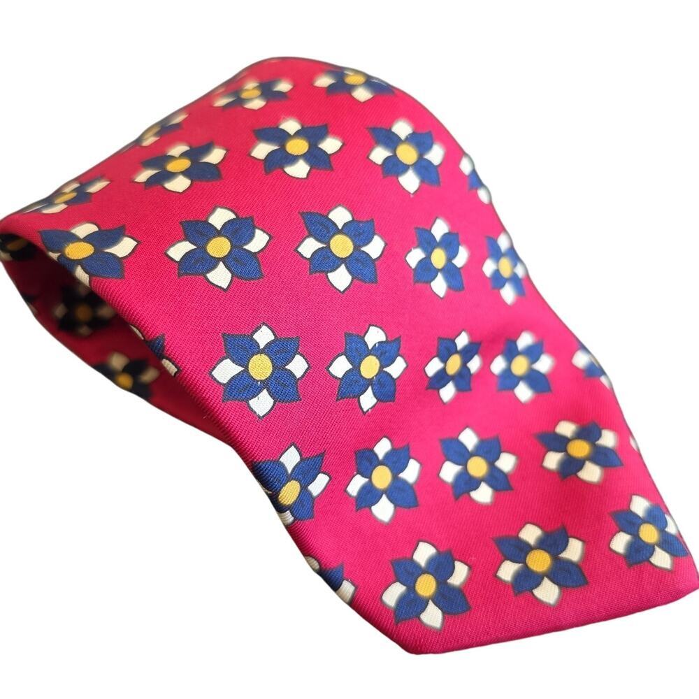 Silk Neck Tie Lands End Vintage Red Floral Men’s Hand Made 4 In Wide 57 In Long